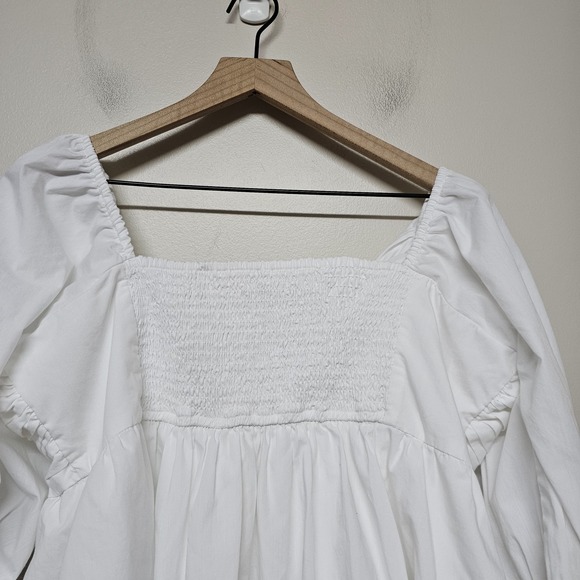 Abercrombie & Fitch Dress Sz XLP White Emerson Babydoll Poplin Puff Sleeve Mini - Picture 5 of 11